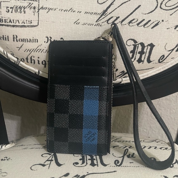 LOUIS VUITTON Playphone 8+ Coin Purse Wallet N60106 Damier Graphite Black Blue - Picture 5 of 10